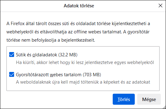 Gyorsítótárak törlése a Firefoxban