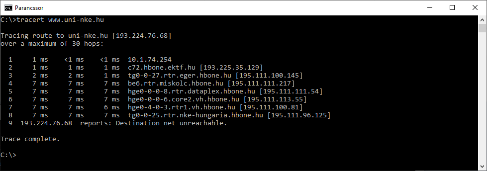 Az NKE webszerveréhez vezető út az Interneten